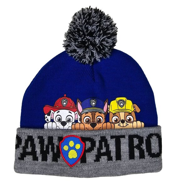 Nickelodeon Paw Patrol Kids Beanie Hat With Pom Pom Blue & Gray OSFM - Picture 1 of 5